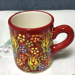 トルコ ヴィンテージ*Kutahyaキュタフヤ陶器*ハンドペイントフラワーベース 19cm 新品 トルコ陶器 中皿 壁掛け 赤 青 ハンドメイド