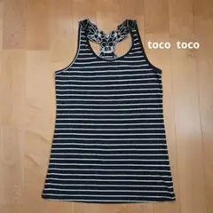 toco toco ストライプタンクトップ 花とスカル刺繍