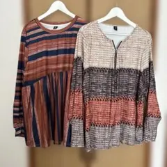 SHEINストライプ柄長袖トップス2点セット