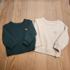 [まとめ売り]ダークグリーン80cm・アイボリー 90cmトレーナー 2点セット