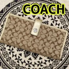 COACH コーチ カードケース スリム シグネチャー ゴールド
