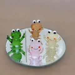 ガラス細工　かえる　カエル　置物　ミニチュア　4体セット