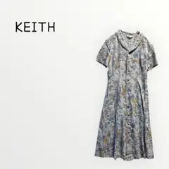 【KEITH 】花柄 半袖 シャツワンピース　フレア　昭和レトロ　ひざ丈