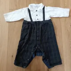 【familiar】70　チェック柄　ロンパース　刺繍