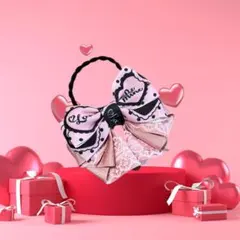 バレンタイン　リボンデザイン ヘアゴム ピンク