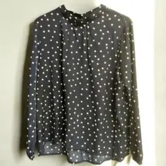 【レディース】【L】紺色・ドット長袖ブラウス