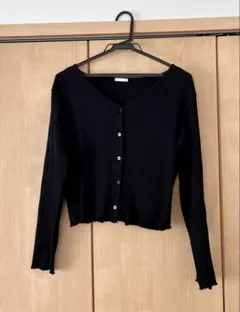 【GU/ジーユー】リブ　メロウカーディガン（長袖）　ブラック　XL