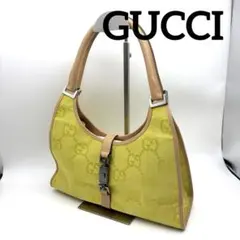 極美品 グッチ ジャッキーGGキャンバス ライムイエロー×ベージュ 春夏シーズン 極美品 グッチ ジャッキーGGキャンバス ライムイエロー×ベージュ 春夏
