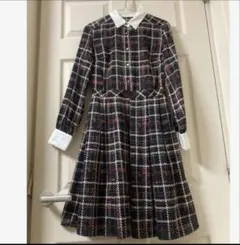 白襟　チェック　ワンピース　プリーツ