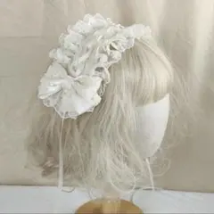ヘッドドレス　ロリータ　ゴスロリ　重ねレース　地雷系　リボン　白