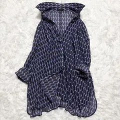 新品同様✨iCB 幾何学柄 総柄 シャツ 長袖 シアー レギュラーカラー 紫 M