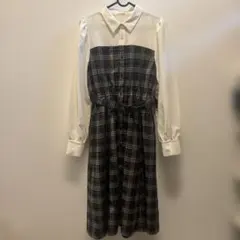 pom ponette チェック柄長袖ワンピースL