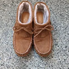 ブラウン スエード モカシン フリンジ付き