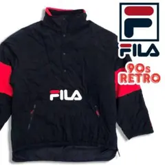 90s フィラ 中綿 アノラックジャケット ブラック レッド XL FILA