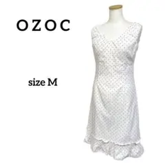 OZOC オゾック ツートンカラードット柄 ギャザーワンピース ホワイトのサムネイル