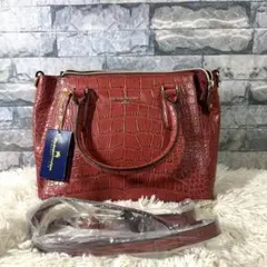 【新品】モーダプリンチペ　クロコダイル型押し　2way バッグ　赤