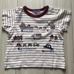 ファミリア 90 車柄 半袖カットソー Tシャツ ボーダー 赤×白 はたらく車