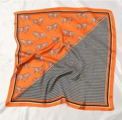 スカーフ オレンジ 大判サイズ バッグスカーフ 馬 レディース ヘアアレンジ