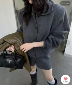 WEGO/26 美品 ハイゲージニットポロカーデ＆ショートパンツ セットアップ