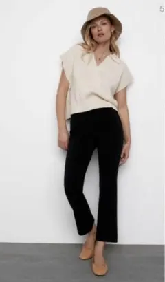 ZARA ポロネック　ニットベスト　S ベージュ　ポロニット