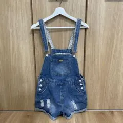 ダメージ　デニム ジーンズ　ショートパンツ　サロペット　オーバーオール