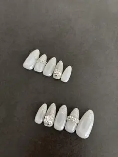 グレー ラメ ストーン ネイルチップ 10個セット