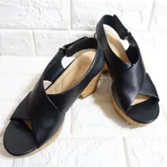 Clarks クラークス シボ革 レザー ウェッジソール サンダル UK5のサムネイル