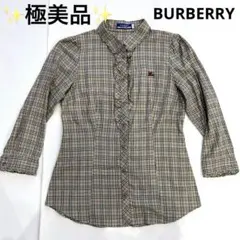 極美品✨バーバリーブルーレーベル ノバチェック柄 フリル襟シャツ ロゴ刺繍 38