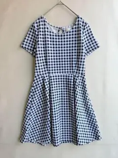 未使用　イーハイフンワールドギャラリー　ワンピース　ギンガムチェック　紺×白