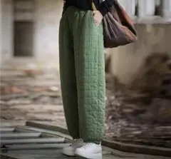 キルティングパンツ　レディース ボトムス 防寒対策 ウエストゴム