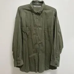 ニコアンド ウォッシュド細コールシャツ コーデュロイシャツ M カーキ