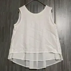 ケービーエフ　リネン混 バックシフォン ノースリーブブラウス　白　F