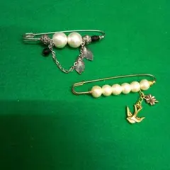 ハンドメイド パールビーズ ブローチ