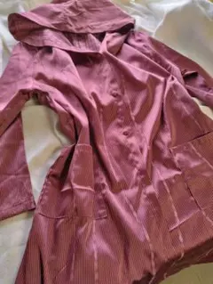 個性的　着物リメイク ピンクストライプ 　フード付きスプリングコート