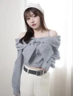 リップサービス リボンオフショルロングスリーブトップス ブルー