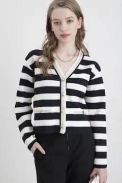 ピンキー＆ダイアン◆［ウォッシャブル］ボーダーカーディガン ネイビー 38