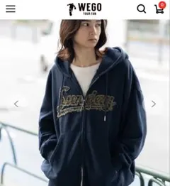 WEGO ジップアップパーカー ネイビー Sundayロゴ
