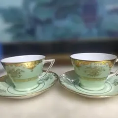 オールドノリタケ カップアンドソーサー 小ぶり デミタス 金彩 花柄