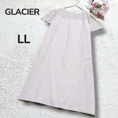 【グラシア GLACIER】レース切り替え　フォーマル半袖ロングワンピース　LL