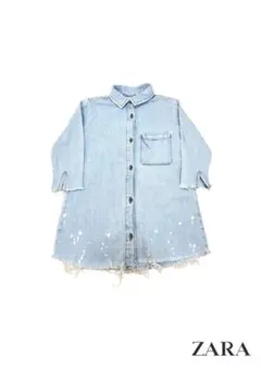 ZARA girls ダメージ&ペンキペイント加工デニムシャツワンピース 長袖