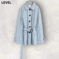 レベル　トレンチコート　スプリングコート　ロング丈　ライトブルー　M シンプル