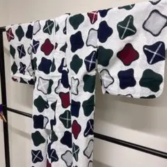 浴衣　綿　変わり菱　十字　氷割れ　着物　065t