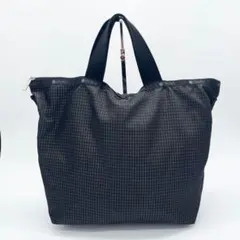 【美品】レスポートサック　トートバッグ　A4可　黒　チェック　ロゴ金具