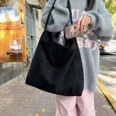 【新品】 トートバッグ スエード ワンショルダー 黒 ブラック 大容量 韓国