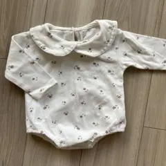 襟付きロンパース 長袖　女の子　長袖　花柄　白　チューリップ　伸縮性抜群