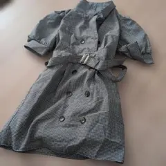 チェック柄 半袖ミニワンピース ベルト付き