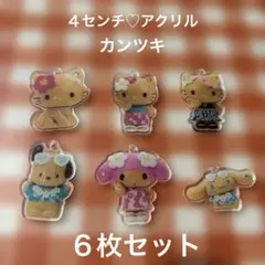 サンリオ　日焼けキティ　アクリルパーツ４センチ6個セット　マイメロディーシナモン