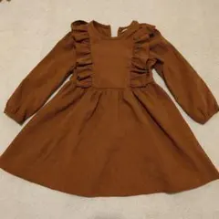 週末セール！！【SHEIN フリル付きブラウンワンピース 】2-3歳サイズ