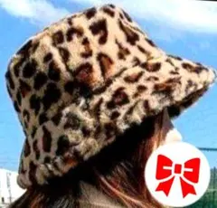 ●バケットハット　レディース　冬　ファー　フリース　ひょう柄　ゴルフ　ストリート