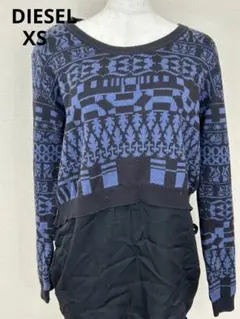 美品 ディーゼルブラックゴールド ニット コンビ ワンピース XS 黒 青